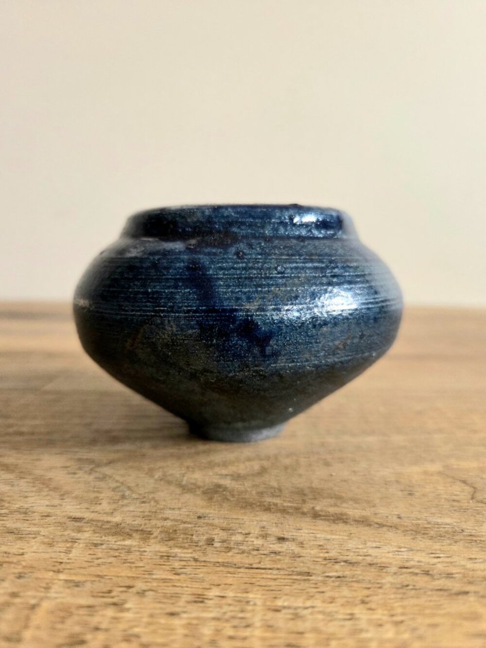 Handmade little ceramic vase with metallic iridescent glaze signed by artist